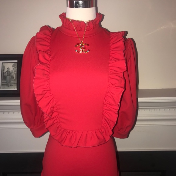 Good Time USA | Tomato Red Ruffle Midi Dress - Picture 2 of 6